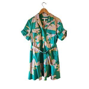 Hutch Button Down Collar Shirt Dress Tropical Floral Green Size Large